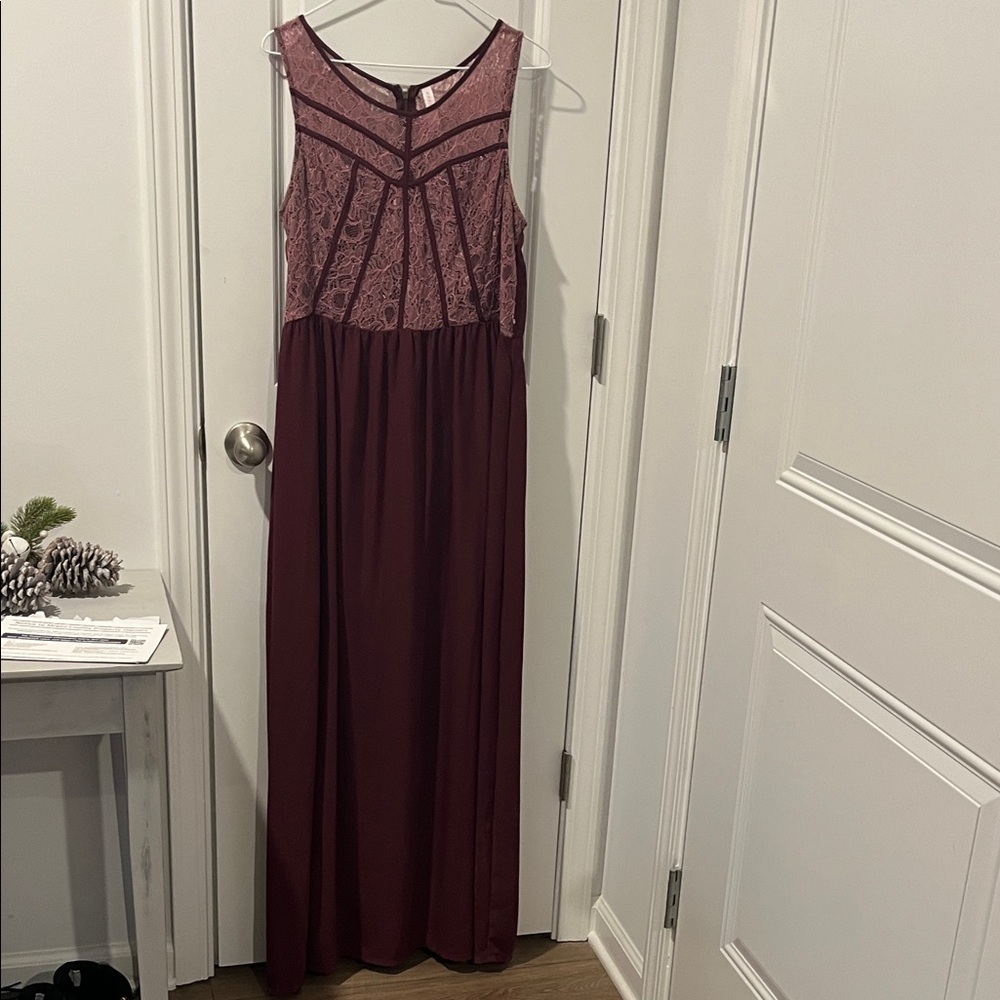 Xhilaration Burgundy Lace Maxi Dress